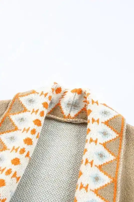 Khaki Aztec Knit Duster Cardigan Women UK