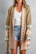 Khaki Aztec Knit Duster Cardigan Women UK