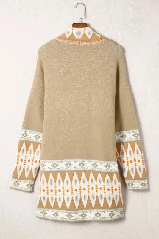Khaki Aztec Knit Duster Cardigan Women UK