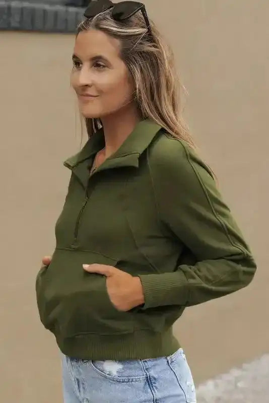 Khaki Plaid Women's Sweatshirt - Stylish & Cozy