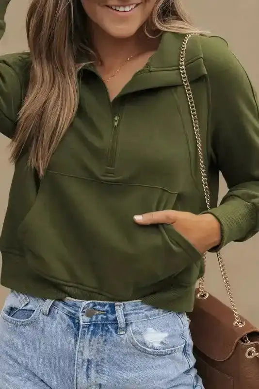 Khaki Plaid Women's Sweatshirt - Stylish & Cozy