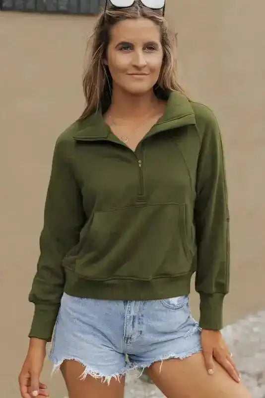 Khaki Plaid Women's Sweatshirt - Stylish & Cozy