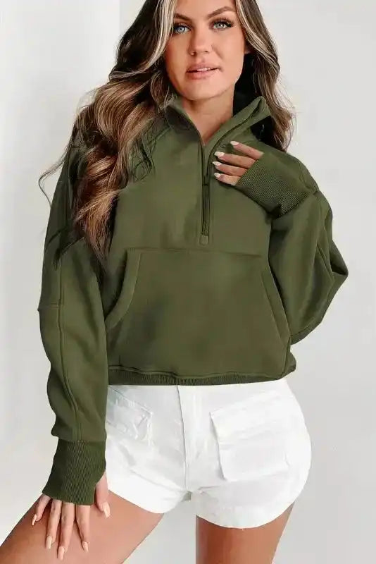 Khaki Plaid Women's Sweatshirt - Stylish & Cozy