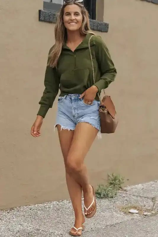 Khaki Plaid Women's Sweatshirt - Stylish & Cozy