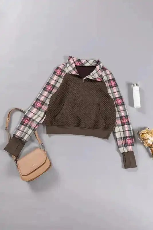Khaki Plaid Women's Sweatshirt - Stylish & Cozy