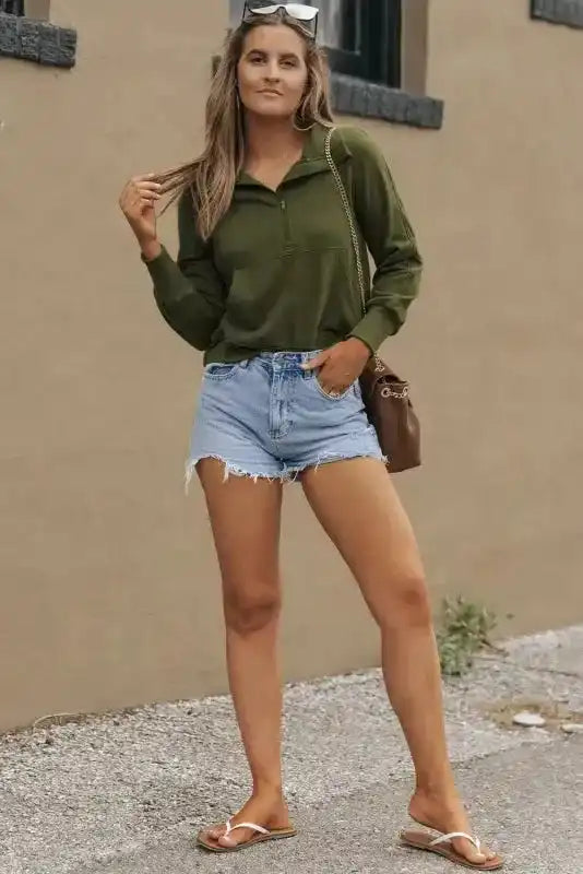 Khaki Plaid Women's Sweatshirt - Stylish & Cozy
