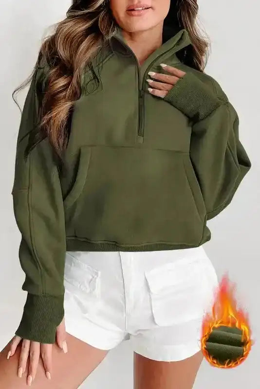 Khaki Plaid Women's Sweatshirt - Stylish & Cozy