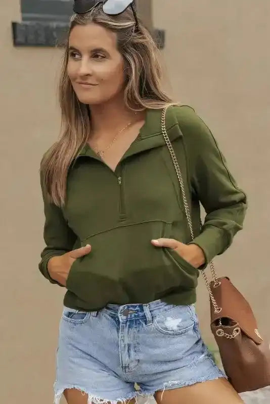 Khaki Plaid Women's Sweatshirt - Stylish & Cozy