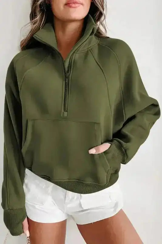 Khaki Plaid Women's Sweatshirt - Stylish & Cozy