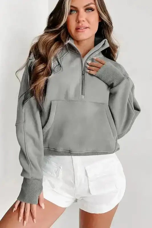 Khaki Plaid Women's Sweatshirt - Stylish & Cozy