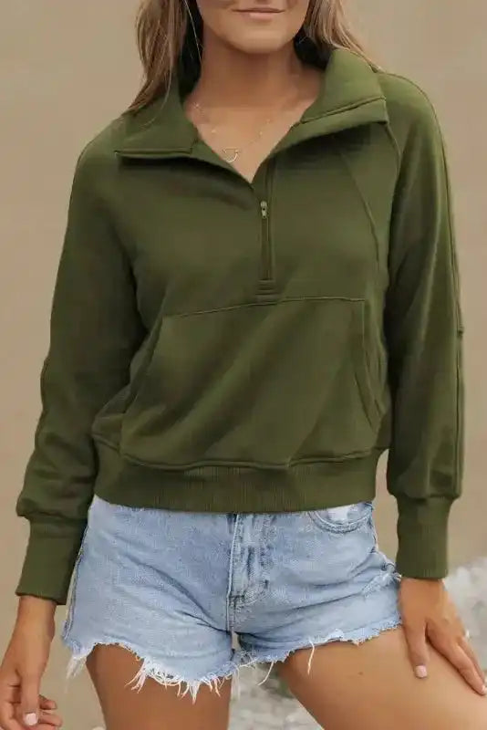 Khaki Plaid Women's Sweatshirt - Stylish & Cozy