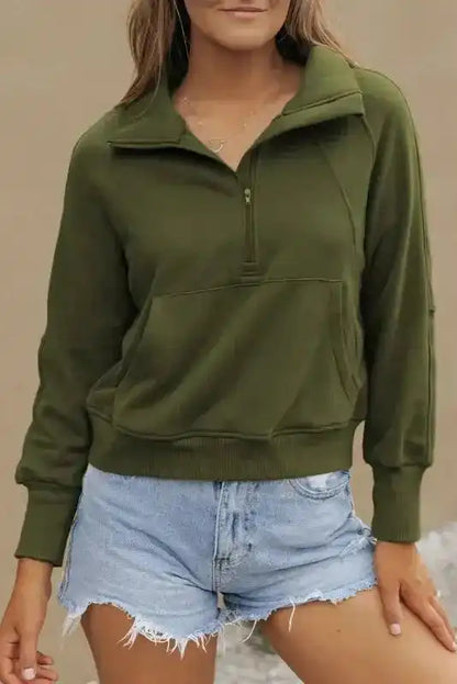 Khaki Plaid Women's Sweatshirt - Stylish & Cozy