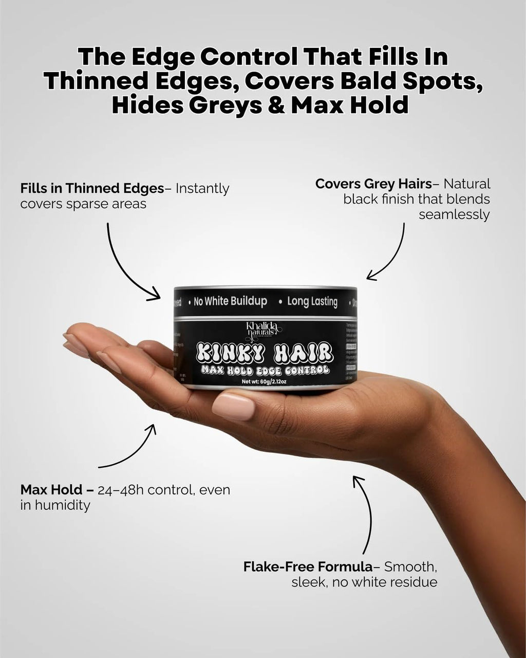 KhalidaNaturals Fill It In Black Edge Control – Max Hold Tint for Natural, Kinky & Coily Hair (Travel Size)
