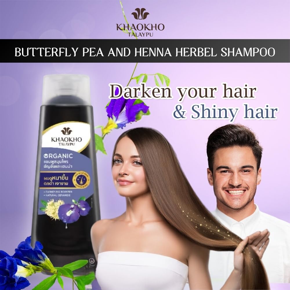 KHAOKHO Herbal Shampoo & Conditioner – Butterfly Pea & Henna Extracts, 185 ml Each
