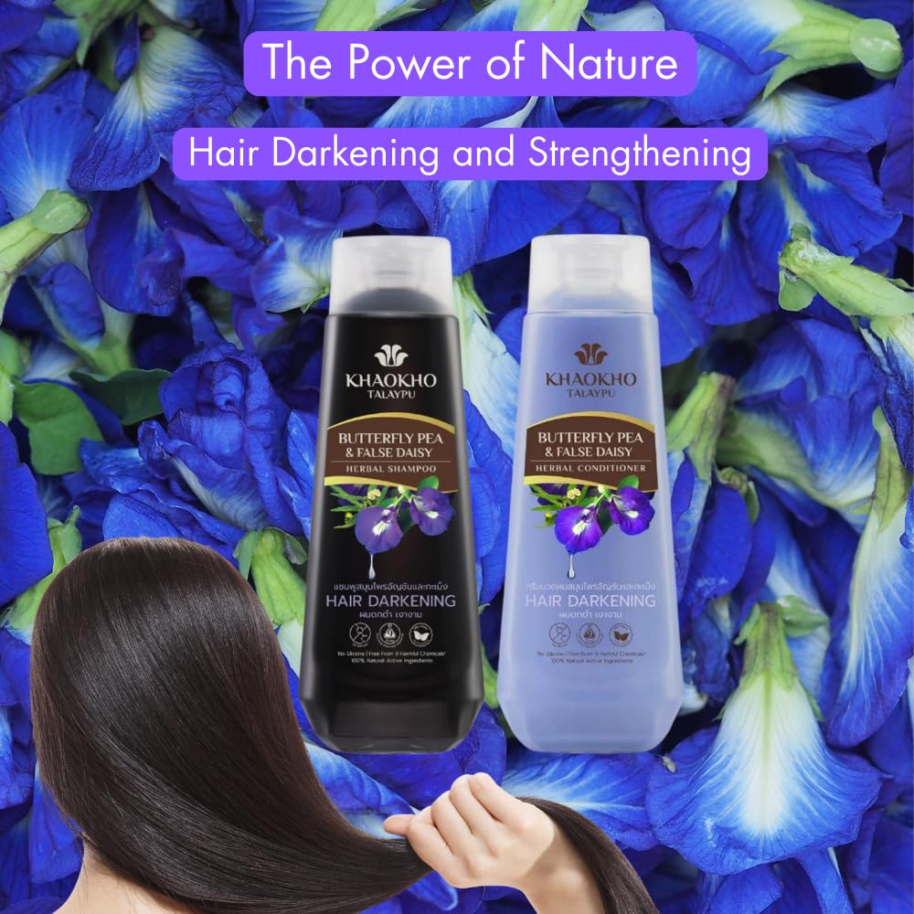 KHAOKHO Herbal Shampoo & Conditioner – Butterfly Pea & Henna Extracts, 185 ml Each