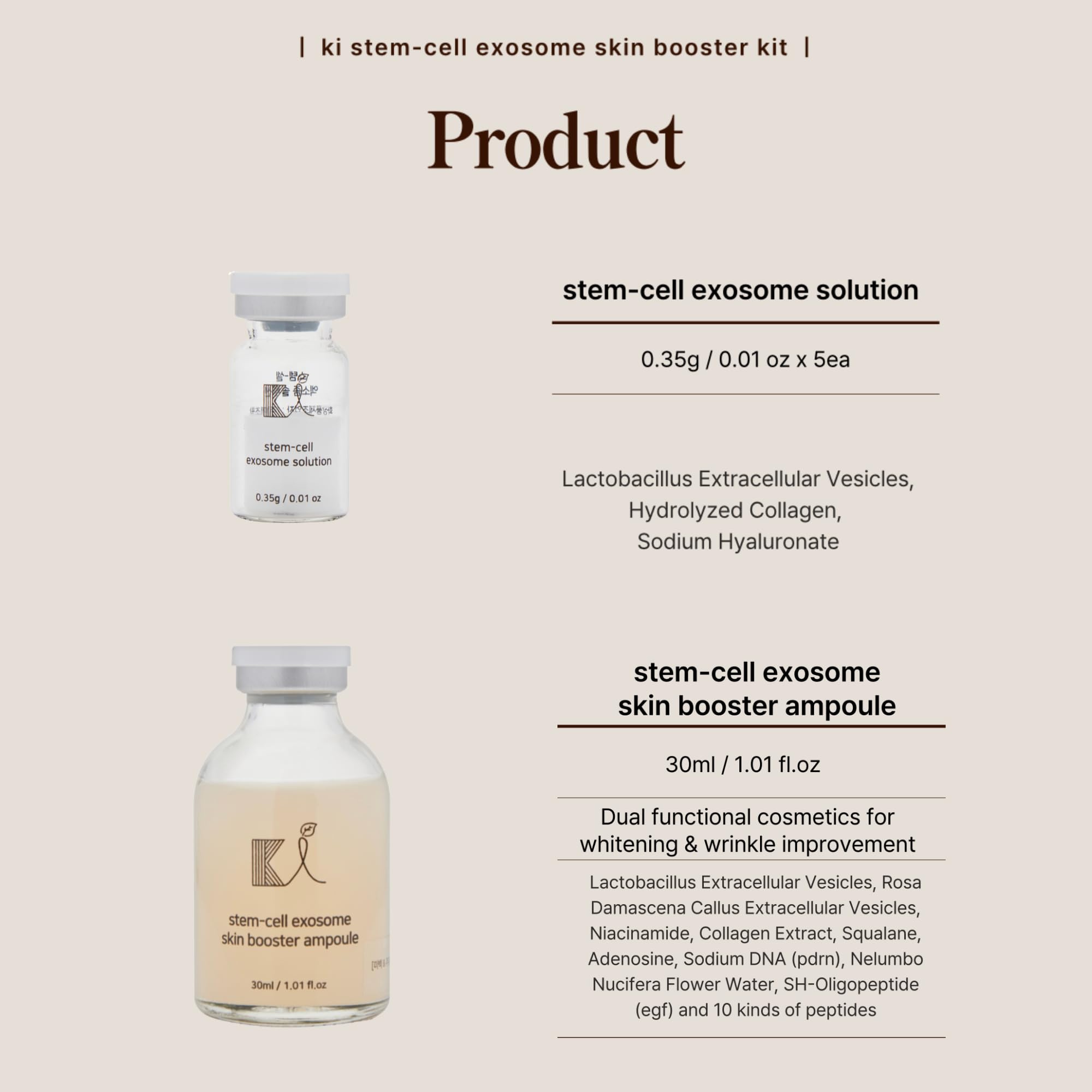 Ki Cosmetics Stem-Cell Exosome Skin Booster Kit – Exosome, PDRN, Peptide, Collagen | Rejuvenation, Hydration, Anti-Aging | Korean Skincare 30ml (5 Ampoules)