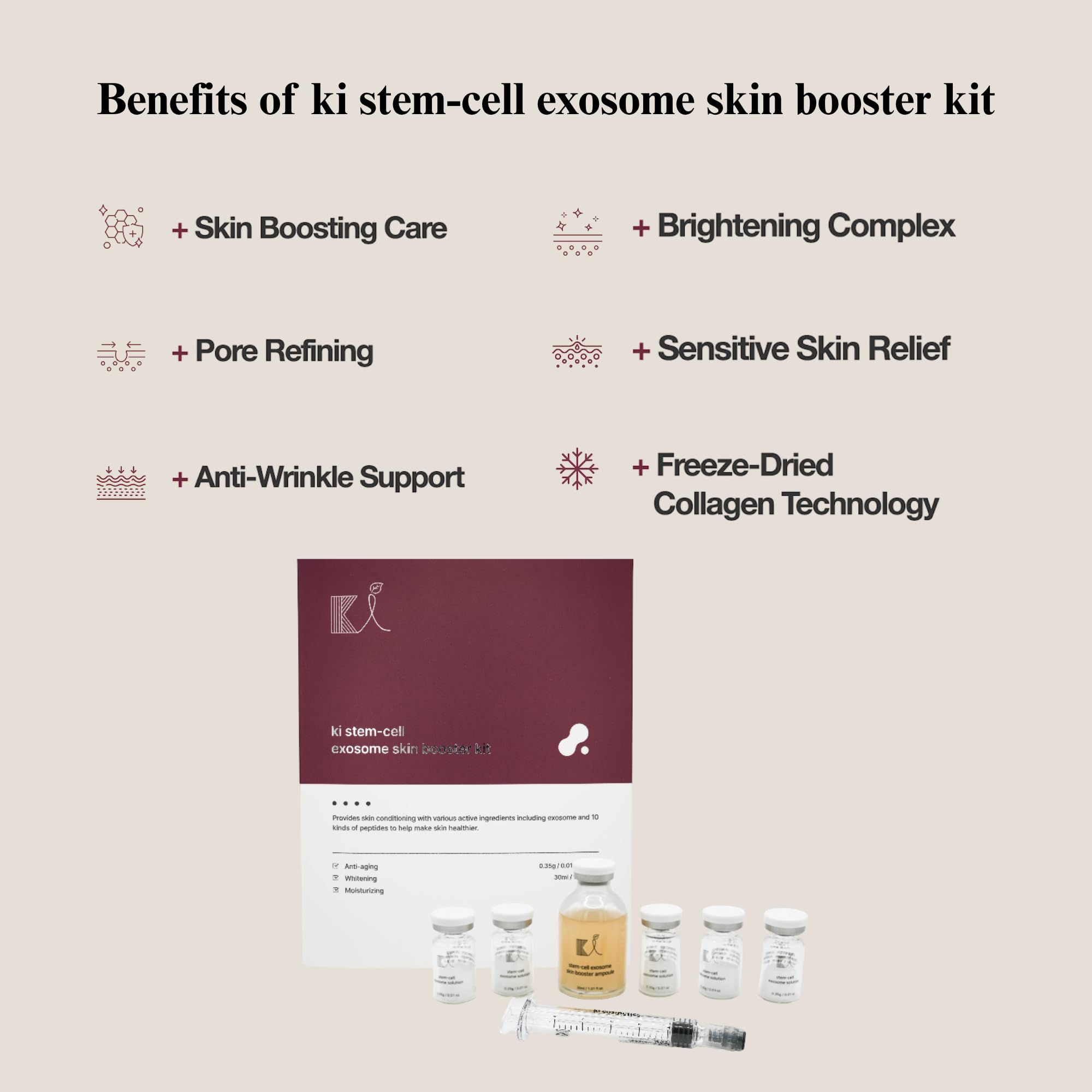 Ki Cosmetics Stem-Cell Exosome Skin Booster Kit – Exosome, PDRN, Peptide, Collagen | Rejuvenation, Hydration, Anti-Aging | Korean Skincare 30ml (5 Ampoules)