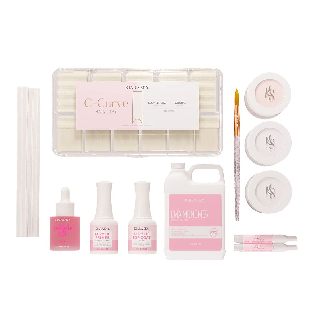 Kiara Sky 14 Piece Acrylic Nail Starter Kit – EMA Monomer, Primer & Top Coat