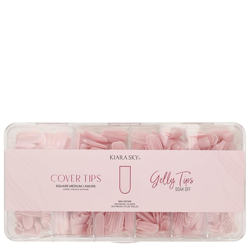 Kiara Sky Square Medium Cover Gelly Tips Amore – Soak Off Pre-Shaped Extensions
