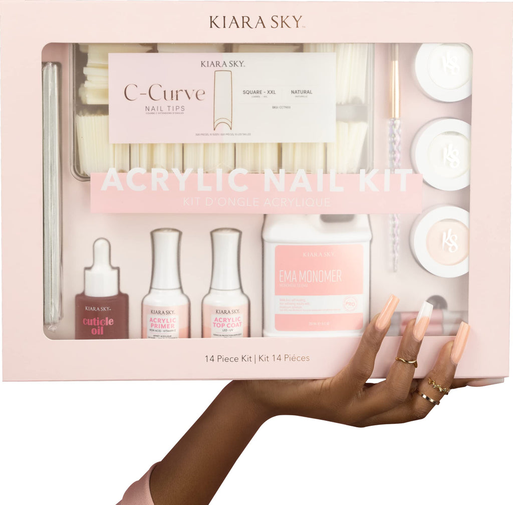 Kiara Sky 14 Piece Acrylic Nail Starter Kit – EMA Monomer, Primer & Top Coat