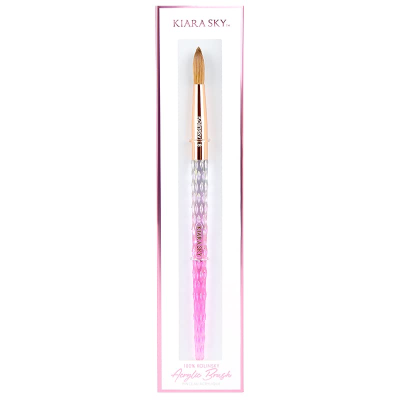 Kiara Sky Acrylic Brush #8 – Pink, 100% Pure Kolinsky, Crystal Cut Handle