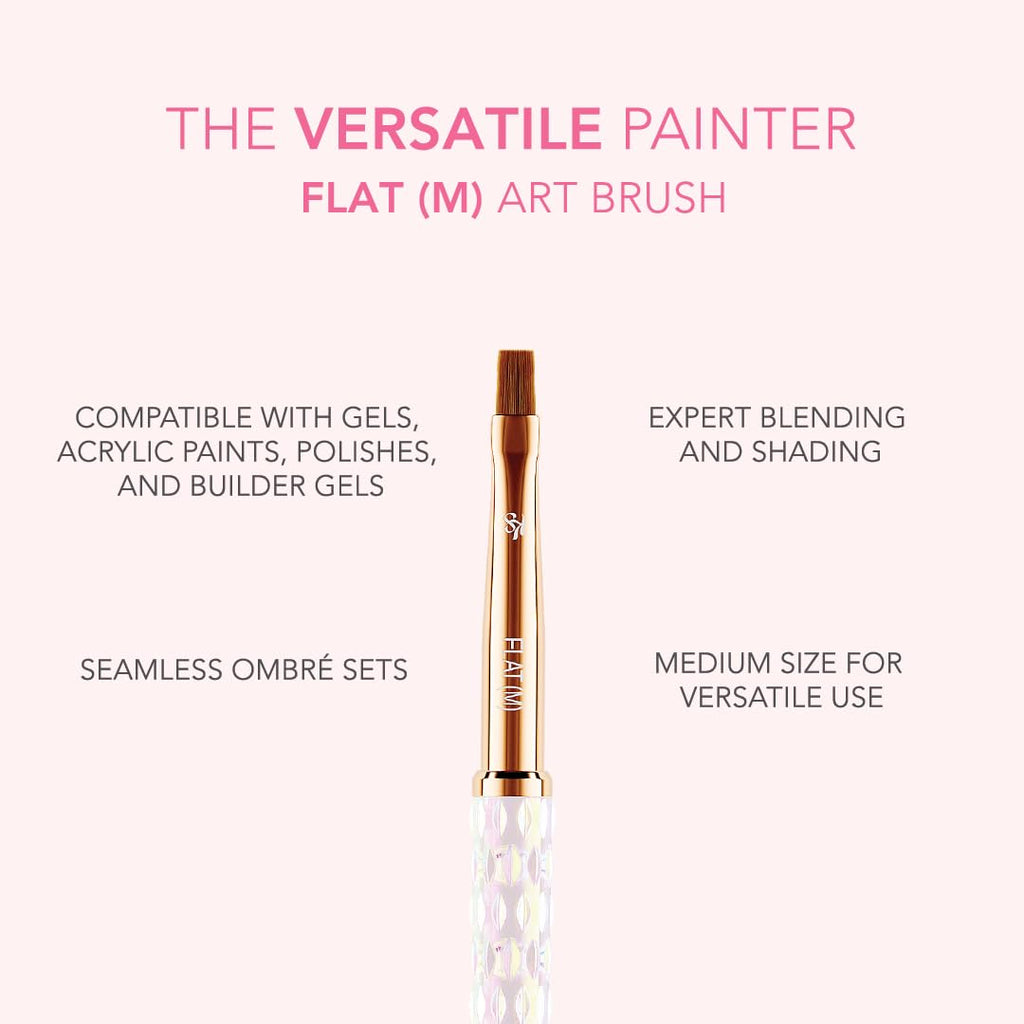 Kiara Sky Nail Art Brush M Flat – Blending & Shading Tool, Crystal Iridescent Handle