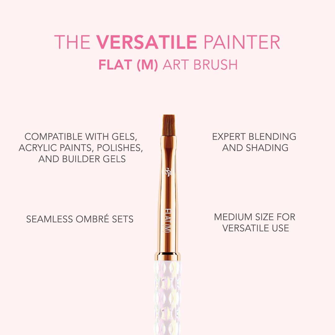 Kiara Sky Nail Art Brush M Flat – Blending & Shading Tool, Crystal Iridescent Handle