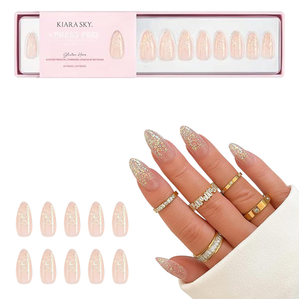 Kiara Sky XPRESS PRO Press On Nails – Almond Medium, Glisten Here | 30-Piece Kit