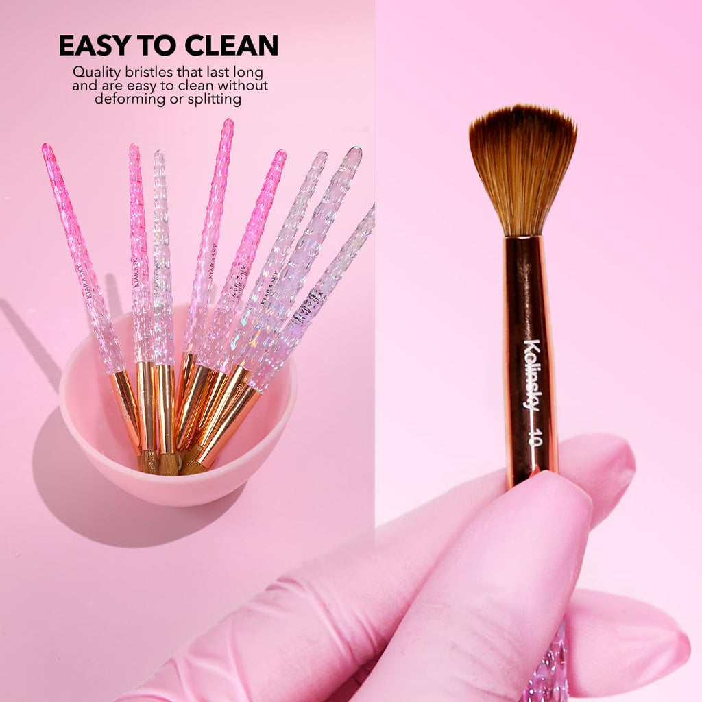Kiara Sky Acrylic Brush #8 – Pink, 100% Pure Kolinsky, Crystal Cut Handle