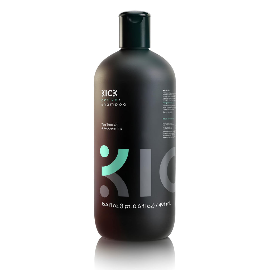 Kick Mens Shampoo - Peppermint & Tea Tree for Oil Control | Sulfate-Free, Cruelty-Free 16.6oz