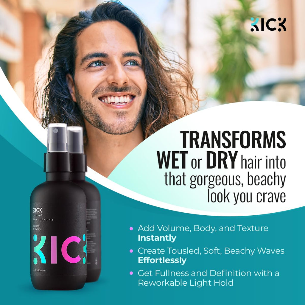 Kick Sea Salt Spray for Men – Beach Waves, Natural Texture & Volume | 200ml
