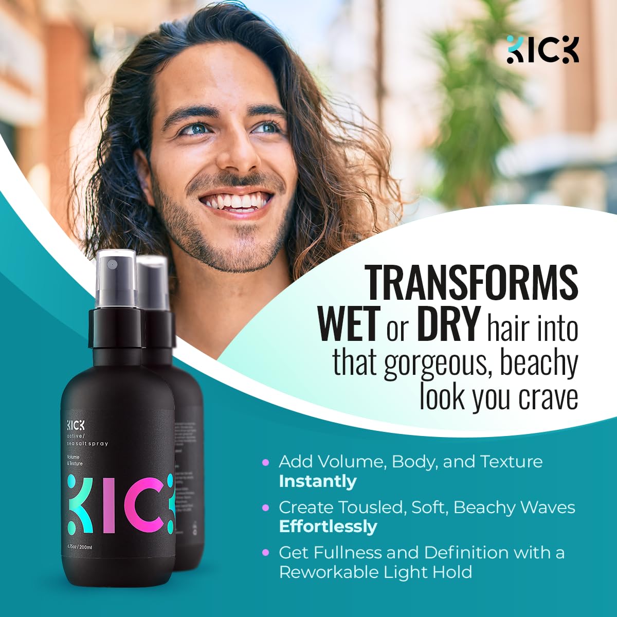 Kick Sea Salt Spray for Men – Beach Waves, Natural Texture & Volume | 200ml