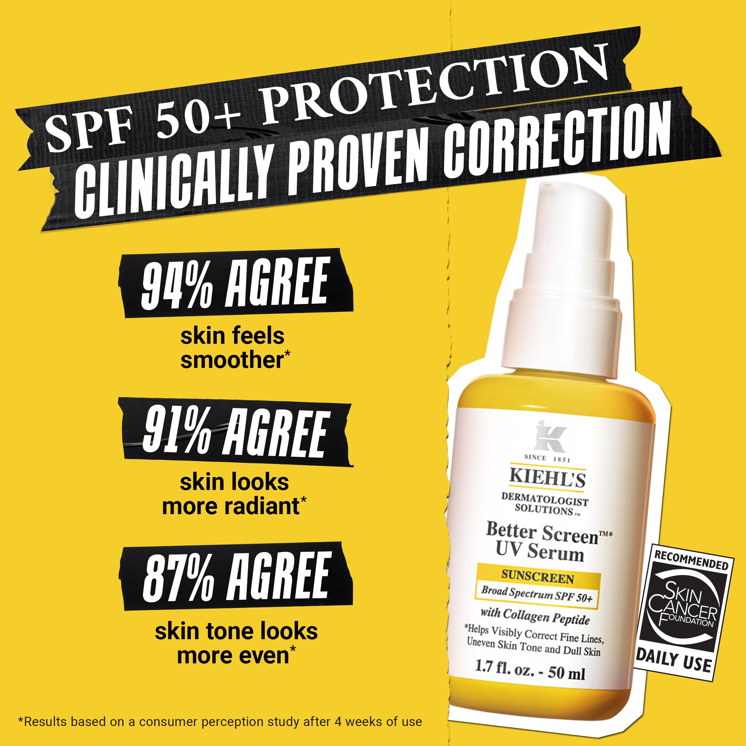 Kiehl's Better Screen UV Serum SPF 50+ | Invisible Facial Sunscreen with Collagen Peptide