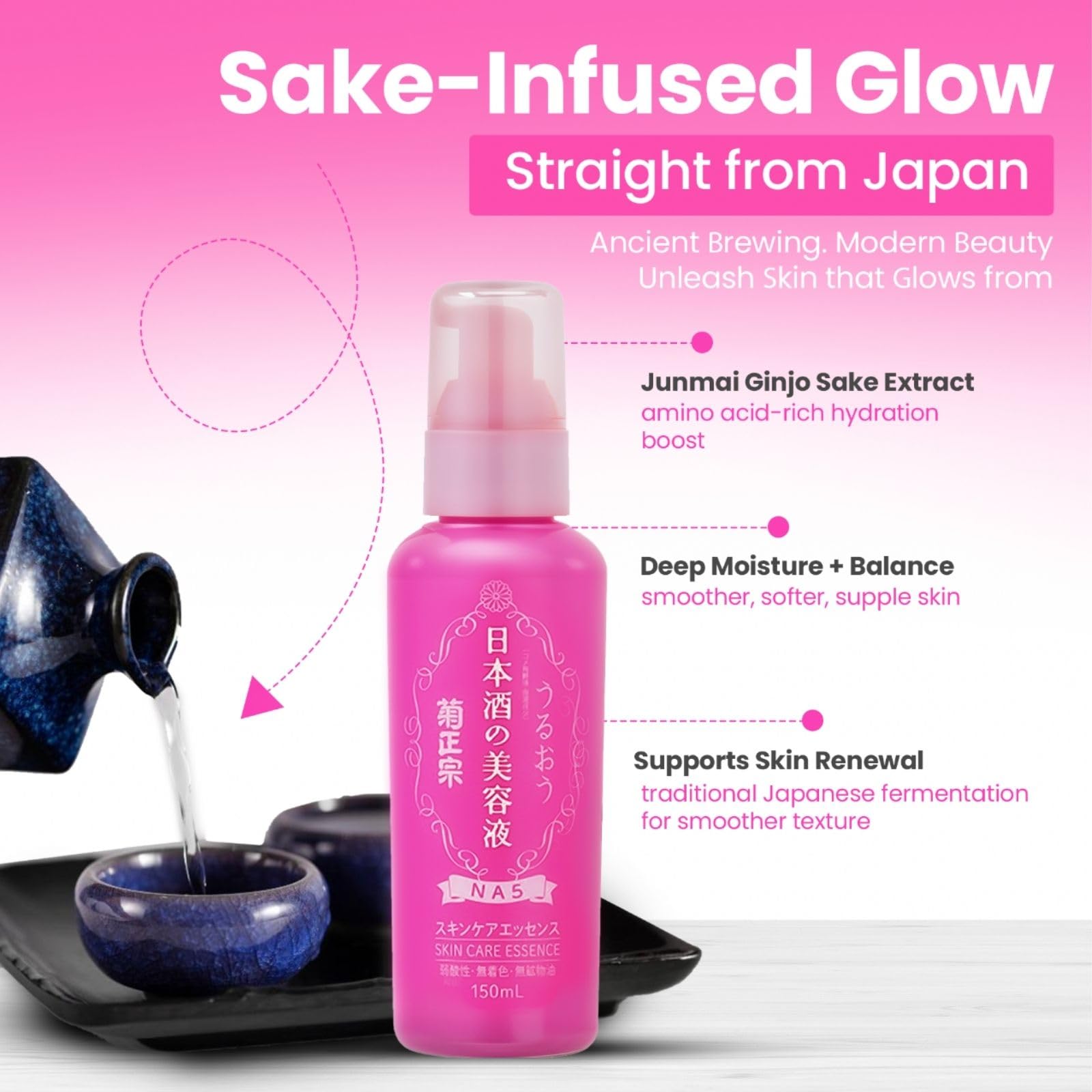 Kikumasamune Natural Hydrating Face Moisturizer Set – Foaming Cleanser & Vitamin C Ceramide Serum (Made in Japan)