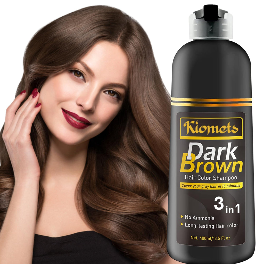 KILOMETS Dark Brown Hair Color Dye Shampoo | 100% Grey Coverage in Minutes | Ammonia Free | 400ml