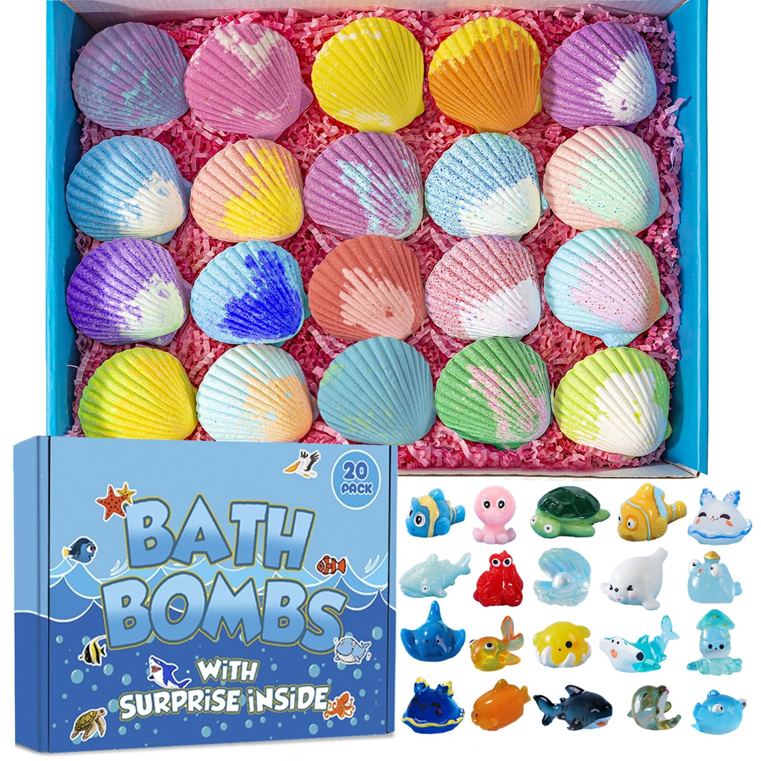 Kims Cosiart Kids Bath Bombs with Surprise Marine Animals – 20 Shell Gift Set
