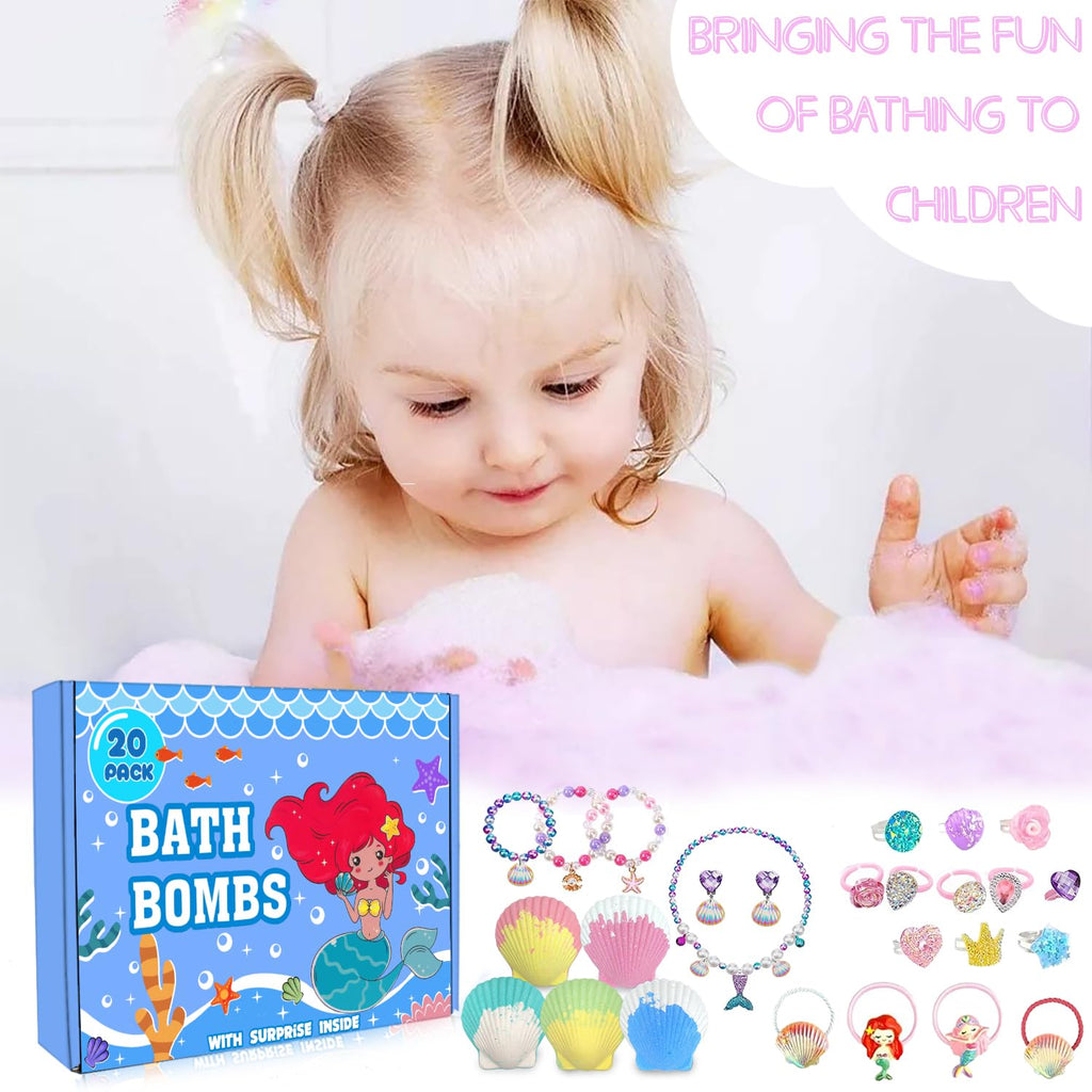 Kims Cosiart Mermaid Bath Bombs - 20-Pack with Surprise Jewelry for Kids