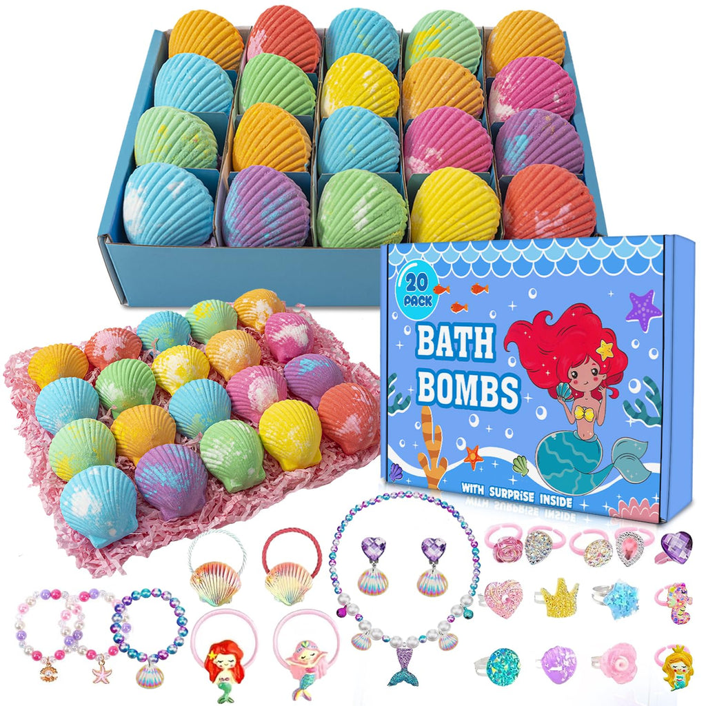 Kims Cosiart Mermaid Bath Bombs - 20-Pack with Surprise Jewelry for Kids