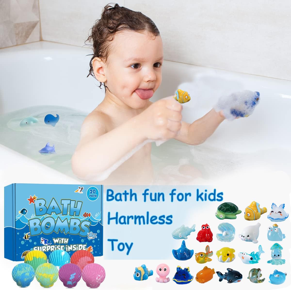 Kims Cosiart Kids Bath Bombs with Surprise Marine Animals – 20 Shell Gift Set