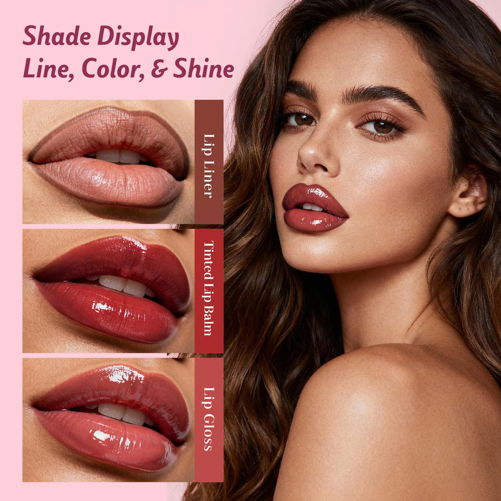 KIMUSE 3PCS Lip Combo Set – Matte Lip Liner, Hydrating Tint Lip Balm & Juicy Gloss Tint
