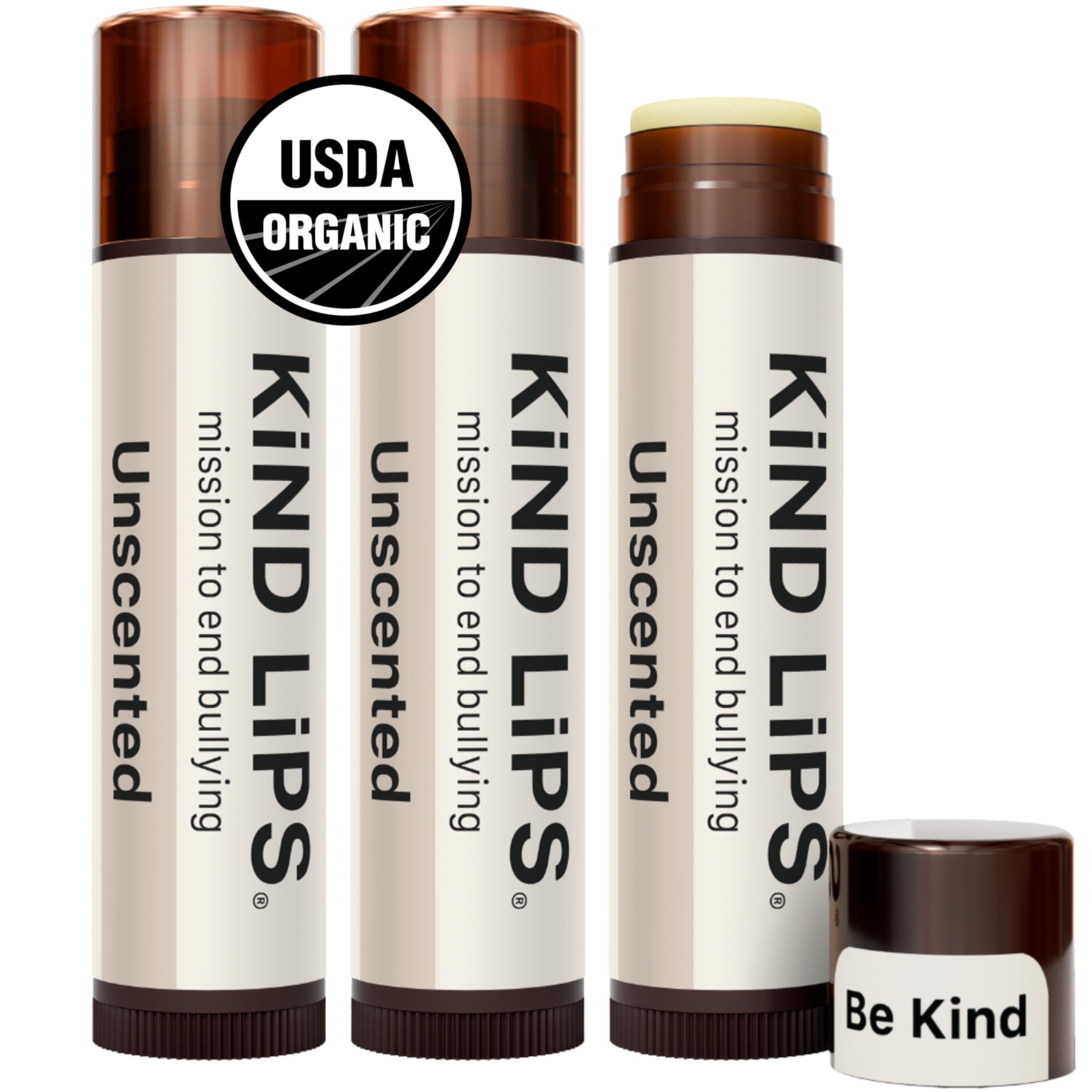 Kind Lips USDA Organic Lip Balm Unscented 3 Pack – 100% Natural, Moisturizing Lip Care