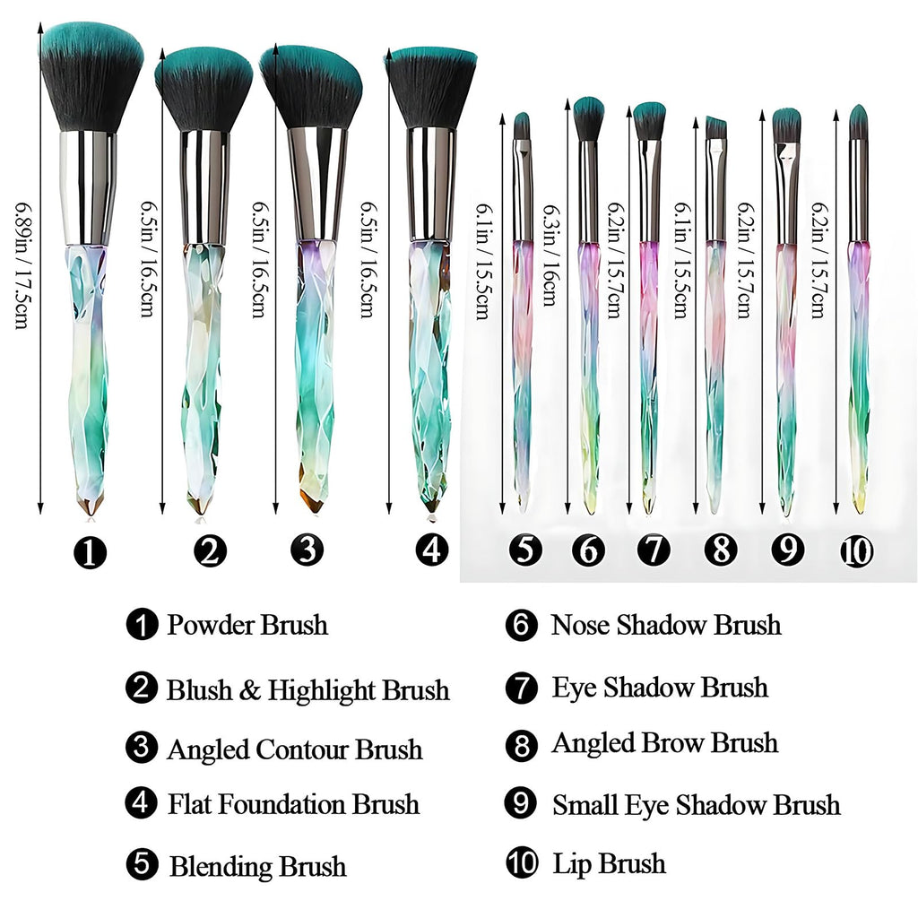 Kingtree 10-Piece Crystal Makeup Brush Set – Premium Synthetic Bristles & Sparkling Crystal Handles