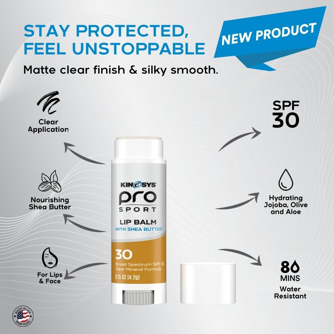 KINeSYS Pro Sport Lip Balm SPF30 – Clear, Water-Resistant Lip Care for Outdoor Activities (Pack of 2)