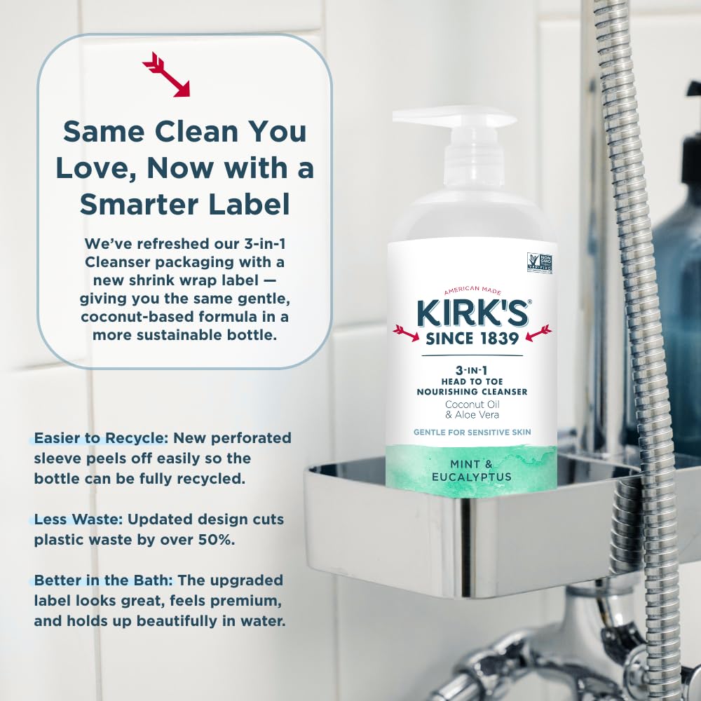 Kirk's 3-in-1 Head to Toe Nourishing Liquid Cleanser – Mint & Eucalyptus, 32 oz, 2-pack