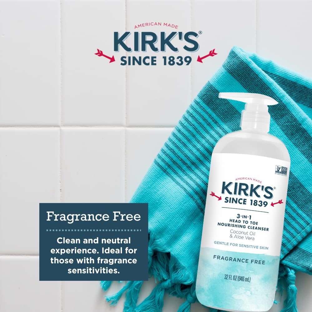 Kirk's 3-in-1 Head to Toe Cleanser - Fragrance Free, Coconut Oil & Aloe - 32oz (2-Pack)