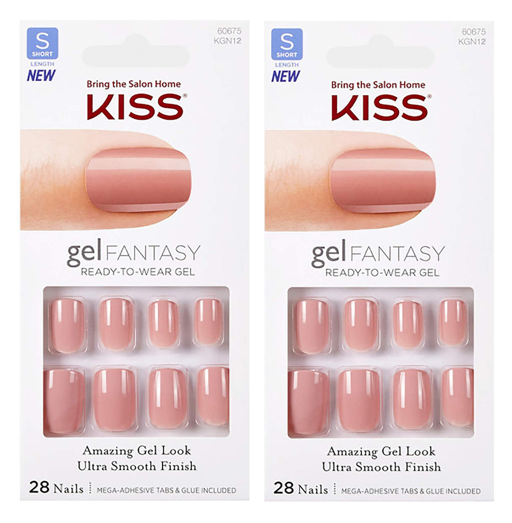 2-Pack Kiss Gel Fantasy KGN12 Ribbons Short Design Nails with Adhesive Tabs & Glue