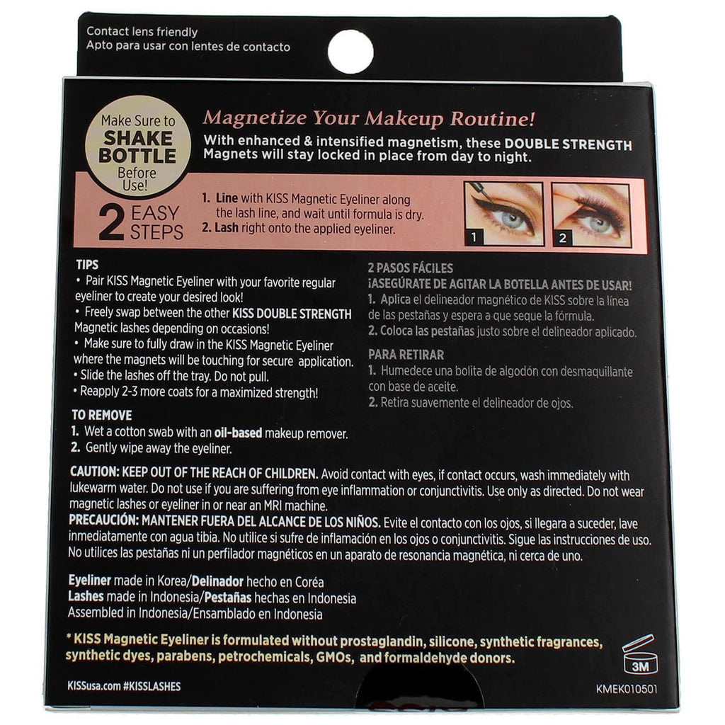 KISS Magnetic Eyeliner and Eyelash Kit (Lure) – Pack of 3 | Biotin Infused, No-Smudge, Reusable