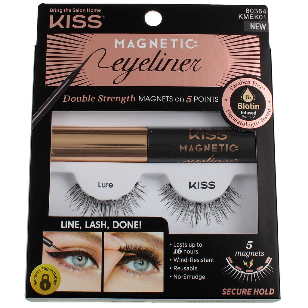KISS Magnetic Eyeliner and Eyelash Kit (Lure) – Pack of 3 | Biotin Infused, No-Smudge, Reusable