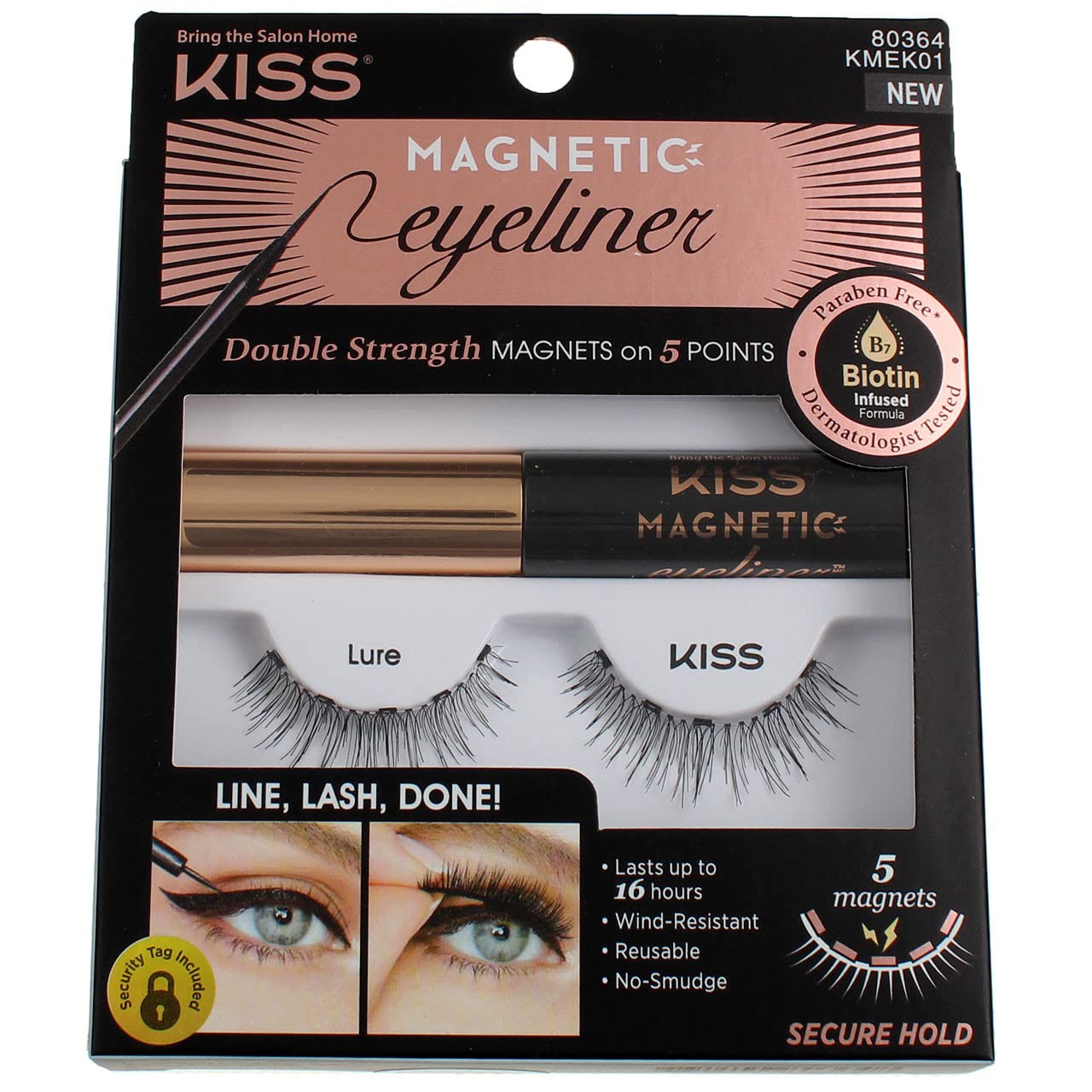 KISS Magnetic Eyeliner and Eyelash Kit (Lure) – Pack of 3 | Biotin Infused, No-Smudge, Reusable