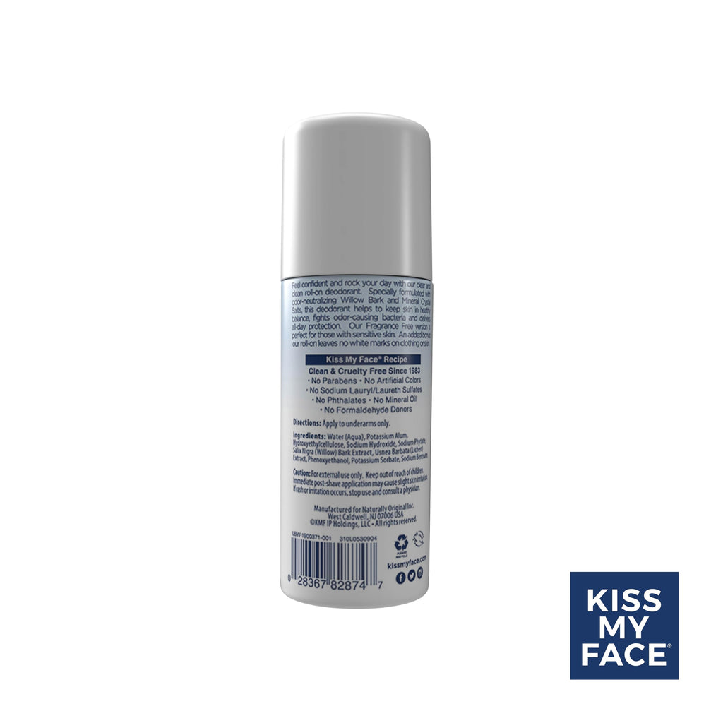 Kiss My Face Liquid Rock Roll-On Deodorant - Fragrance-Free, Aluminum-Free, Willow Bark, 3 oz